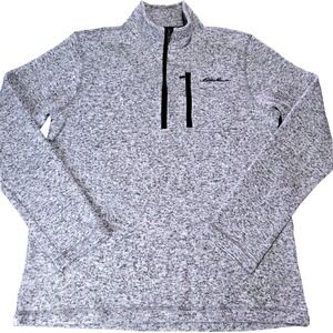 Eddie Bauer Mens Size L Heathered Gray Quarter Zip Fleece Pullover